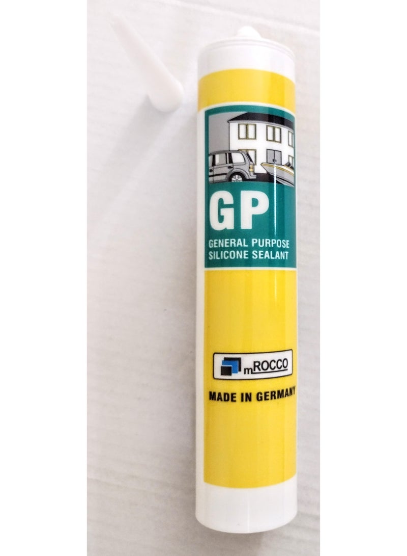 GP White Silicone Cartridge, mROCCO Model, German Technology, 280ml Capacity for bonding, insulation, restoration and finishing work in plumbing, electrical, decoration and car repair shops. - Image 1